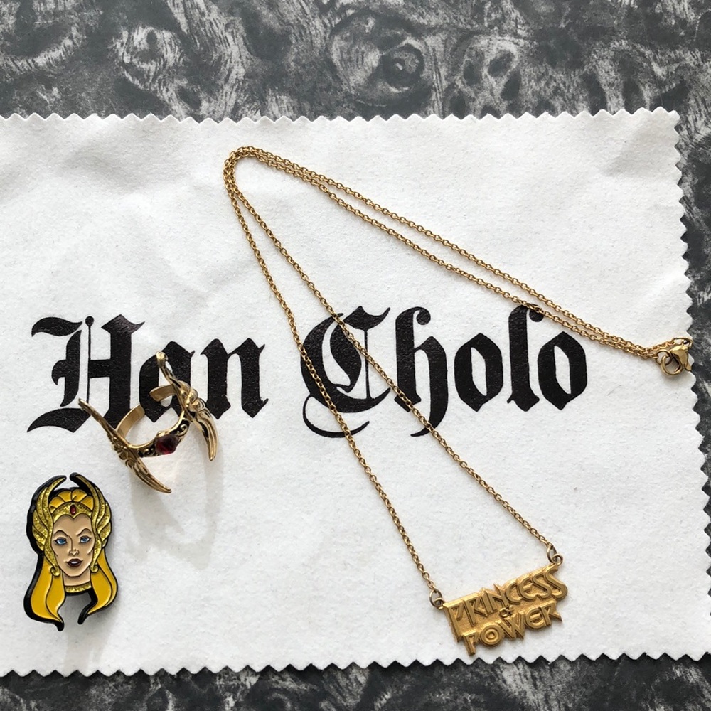 Han Cholo She-Ra necklace, ring, and pin